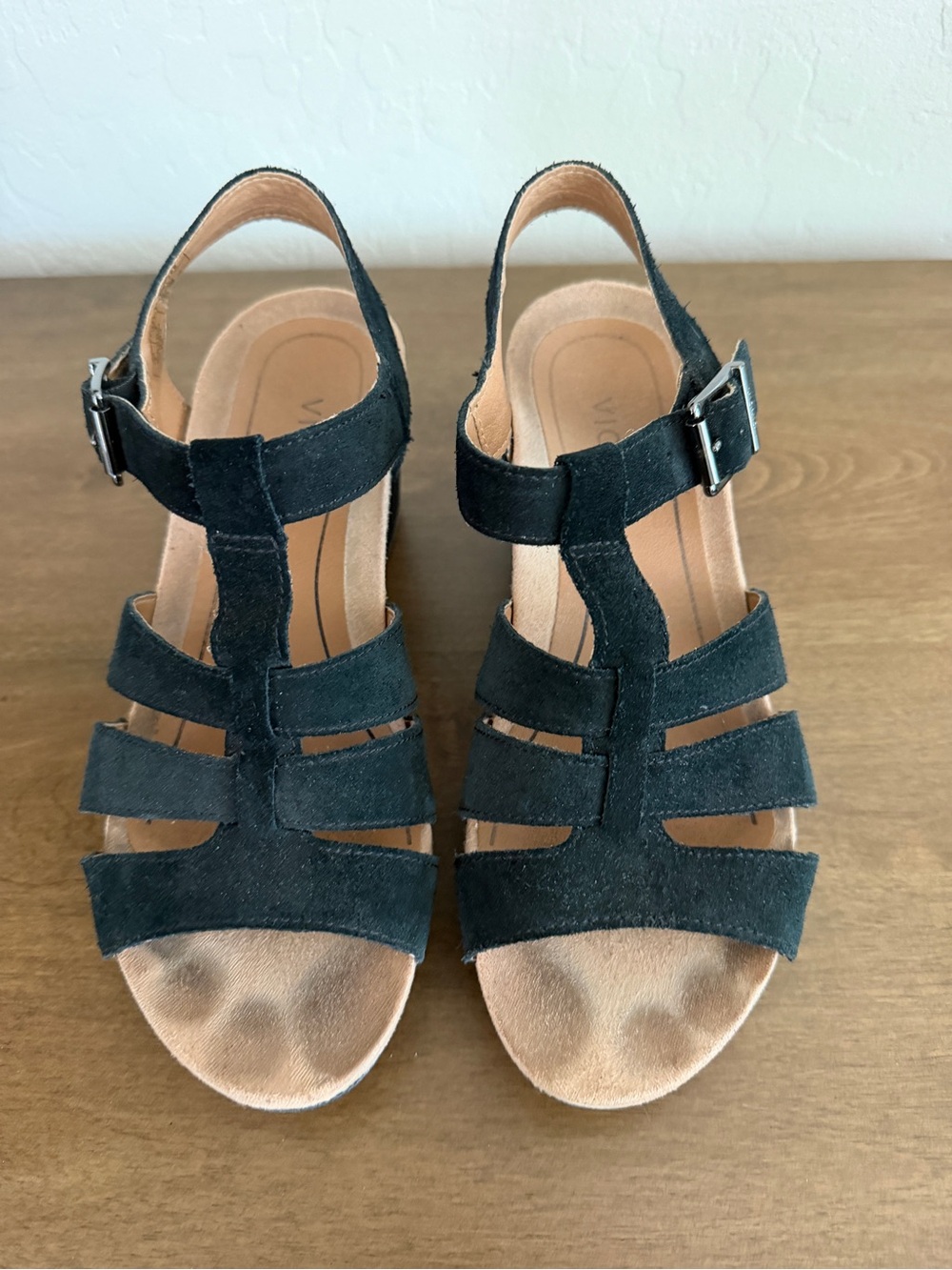Vionic Black Suede Multi-Strap Slingback Sandals